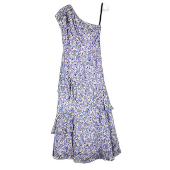 Shoshanna Priya One Shoulder Midi Dress Size 2 Floral Ruffled Tiered Cocktail - Picture 4 of 12